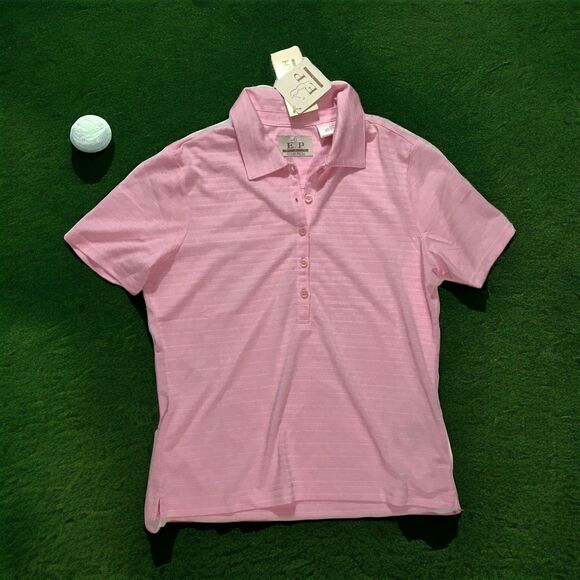 EP Pro GOLF Short Sleeve Polo Shirt Pink White Stripes S NWT !! - Picture 1 of 5